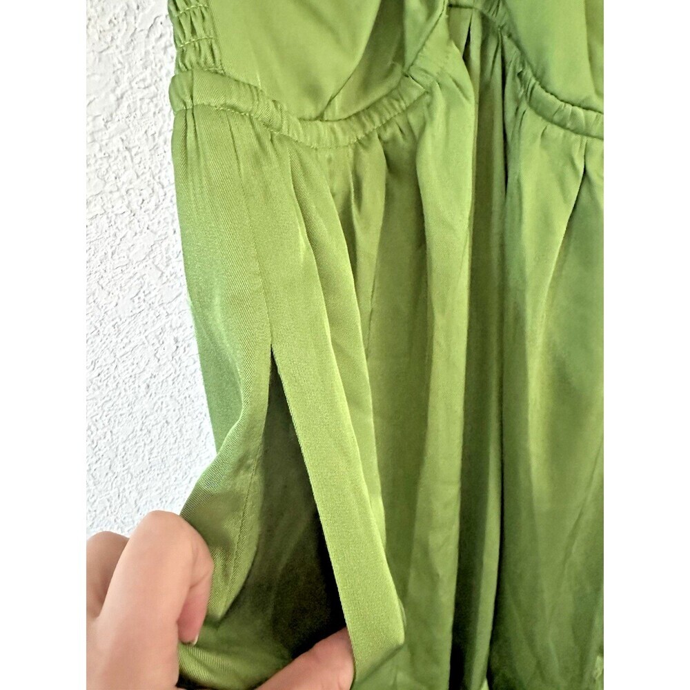 1.STATE Women's Beaded Halter Neck elasticized waist Midi Dress Pockets Green 8 - Picture 8 of 13